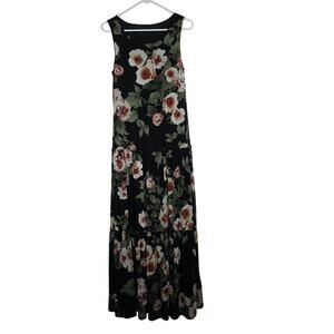 West Kei Floral Print Sleeveless Maxi Dress Black Womens Size S